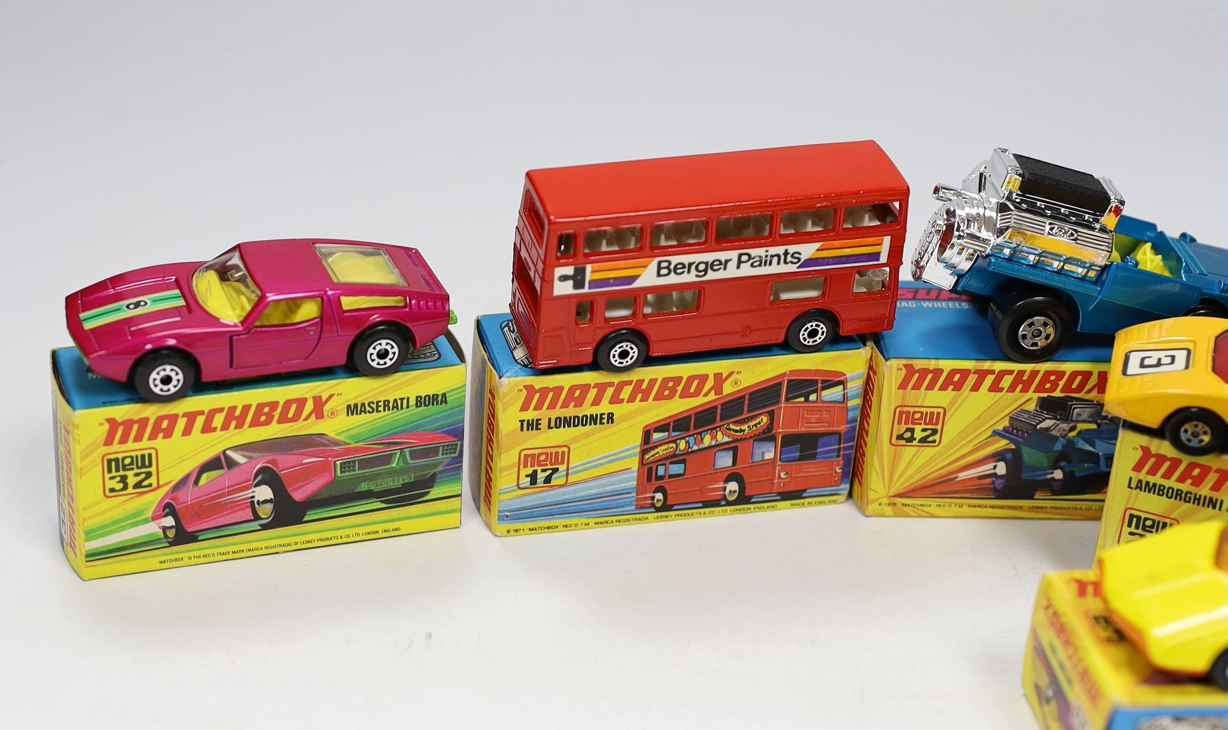 Ten boxed Matchbox Superfast 1-75 New series diecast vehicles